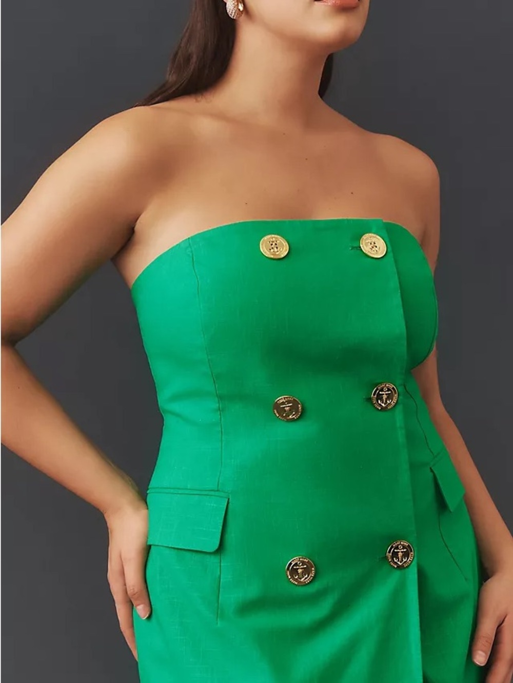 New Anthropologie Mare Mare Strapless Trench Midi Dress Linen Kelly Green M NWT - Picture 5 of 11